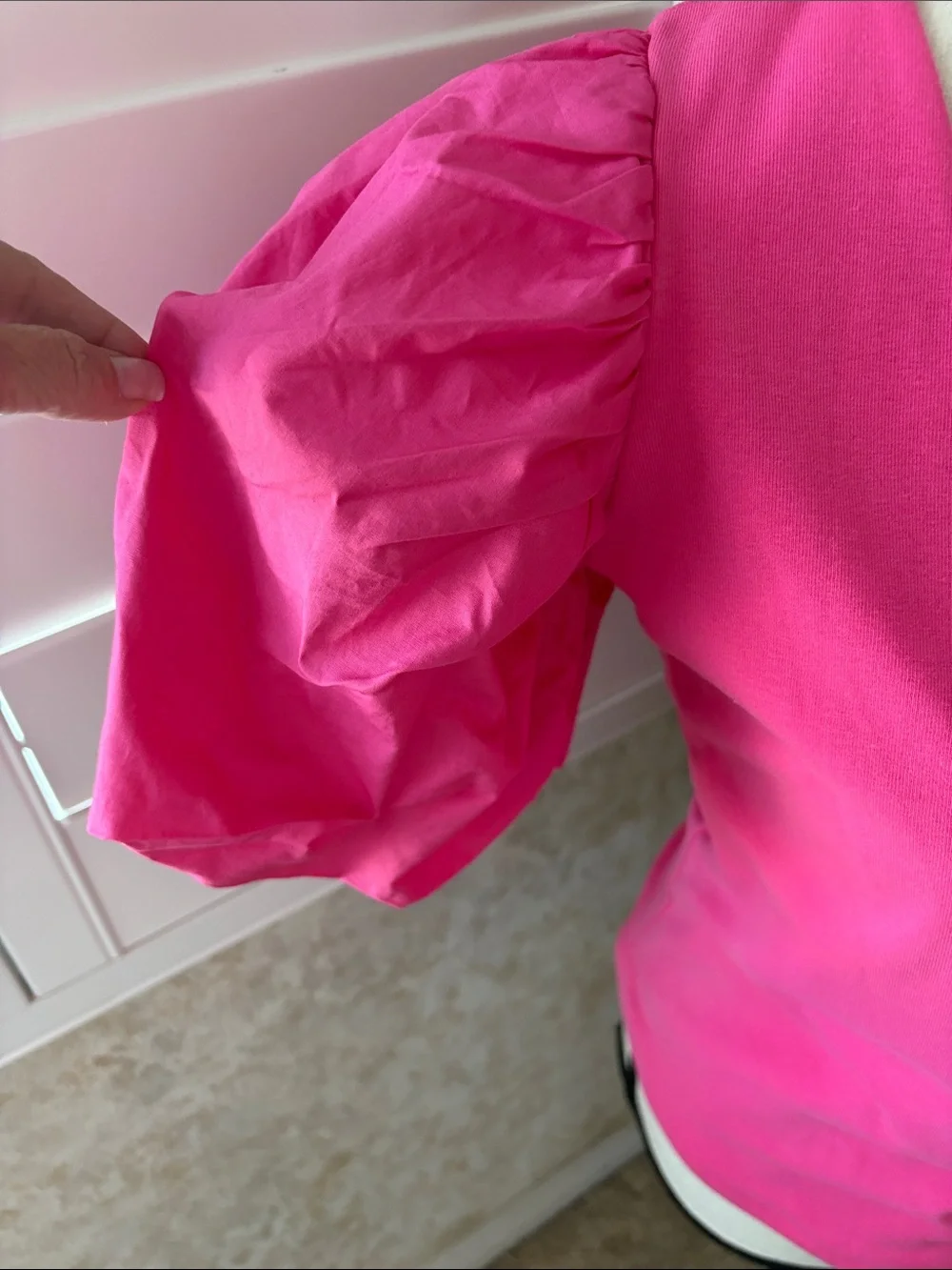 Anthropologie Maeve Hot Pink Puff Sleeve Wrap Top - Picture 2 of 4